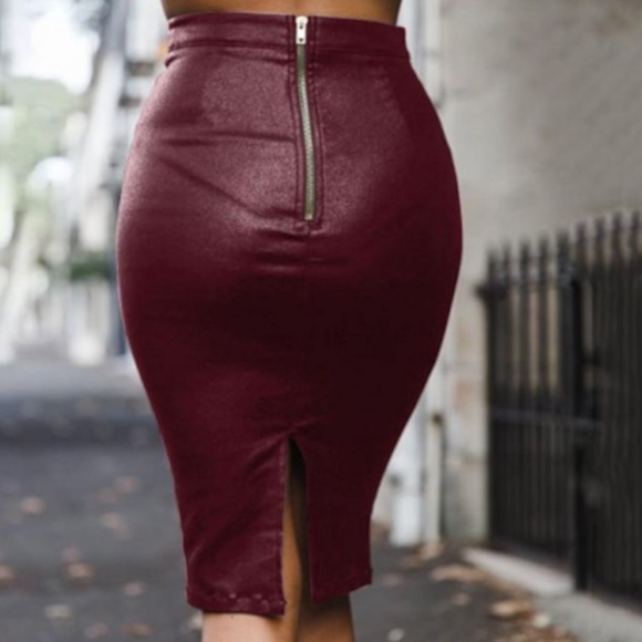Edgy Couture Dresses & Skirts - Host Pick🔥Edgy Burgundy Midi Pencil Dress Skirt